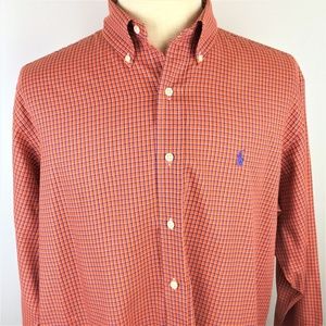 Ralph Lauren Orange Checked Button Up L/S - Large